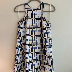 White, Black & Blue Retro Shift Dress